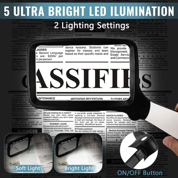 Lighted Reading Magnifier, 3X Large Illuminated Magnifying Glas
