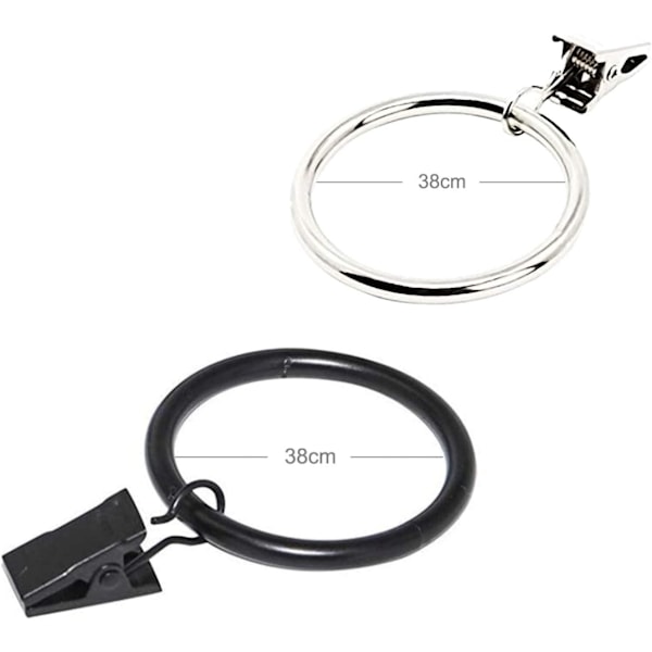 Sorte gardinstangringe (38 mm), 100 stk. rustfrit metalgardin
