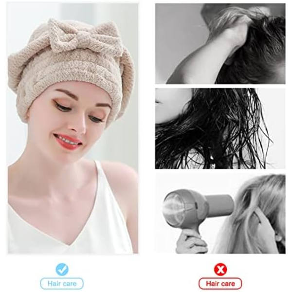 2 Pak Mikrofiber Hårhåndklæde Hætte, Blød Absorberende Hårhåndklæde Wrap Kvinder Tørring Hår Hætte Turban Håndklæde med Bue-Knude Brusebad