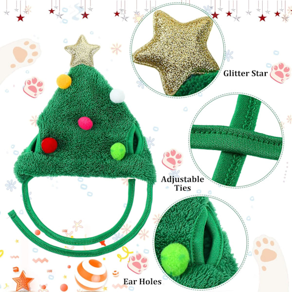 2 st Grön Tomte Hundhatt Renväggshundkostym Julhatt för Katter Renväggsvalp Hundkeps Justerbar Julgran H