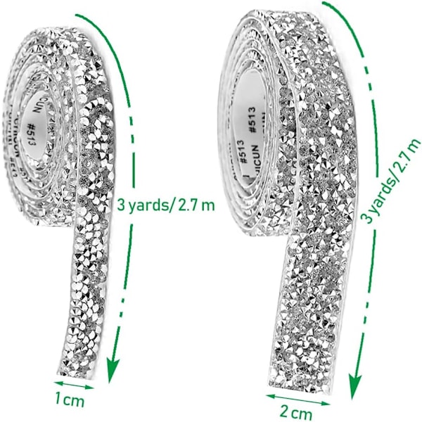 Krystall Rhinestone Bånd, 2 Ruller Resin Rhinestone Bånd Selvh-