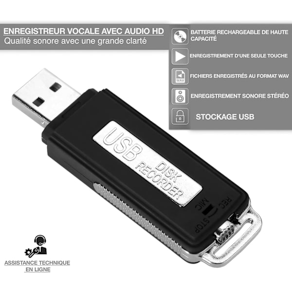 USB Digital Diktafon - 8GB Mini Bærbar Diktafon - Ideel Lydoptager til