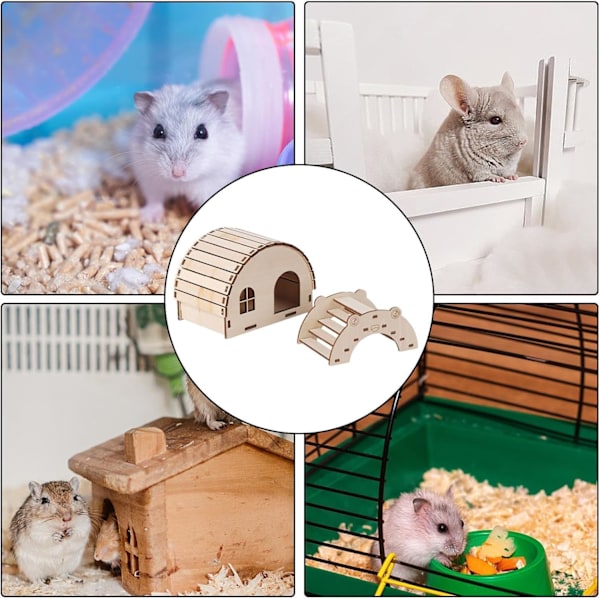 Liten Tre Hamsterhus - Trebur for Små Dyr - Burtilbehør for Gerbiler, Mus, Marsvin
