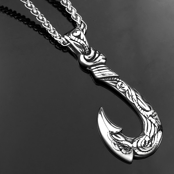 Fiskekrok Hänge Halsband - Hawaii Fiske Snidad Ben Fiskekrok Halsband Rostfritt Stål Fiske N