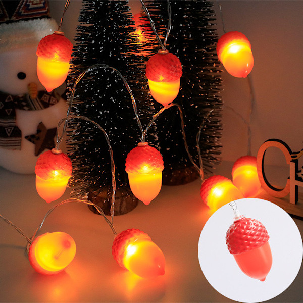 Høstdekorasjon Eikenøtt Lyslenke Batteridrevet, 10Ft Thanksgiving Dekorasjonslys 20 LED Orange Eikenøtt Høstlys, Au