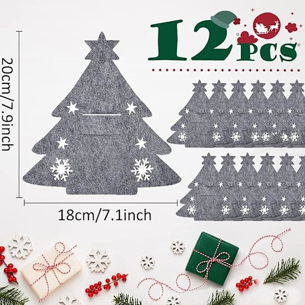 12 st 20×18×0,2 cm Jultomte Filt Bestickshållare, 12 st Julgran Besticksaskar, Grå Knivar Gafflar Servis