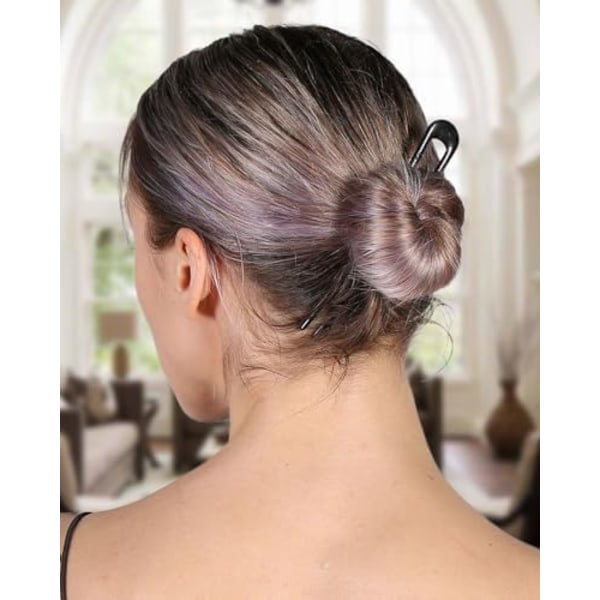 Franska Hårstift Metall Hårförk U-formad Extra Lång Chignon 2-tandade Pinnar för Kvinnor Håraccessoarer (Svart - 2 stycken)