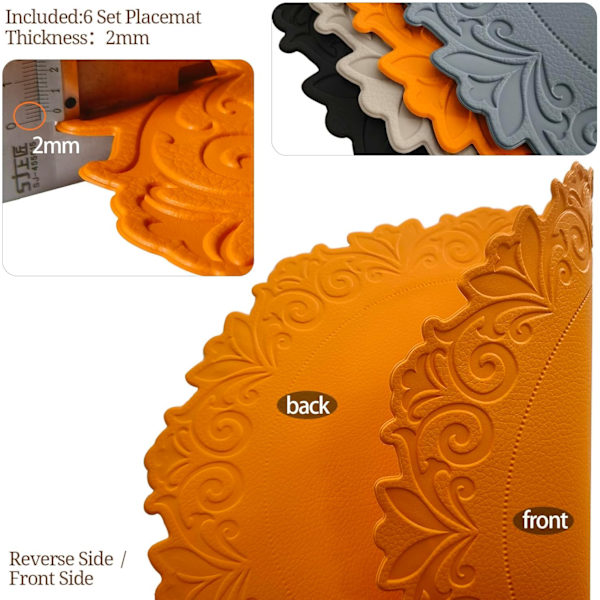 Pyöreä pöytäliina ruokapöytään, 6 kpl setti, Oranssi, PU Vedenpitävä Lämpöeristys Tahrankestävä Liukumaton Pesu Wipe Kit