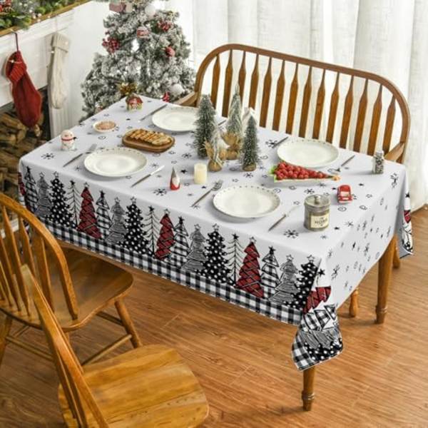 Julduk 137*274cm, Julgran Buffalo Plaid Svart Tvättad Duk för Fest Picknick Middag Dekoration