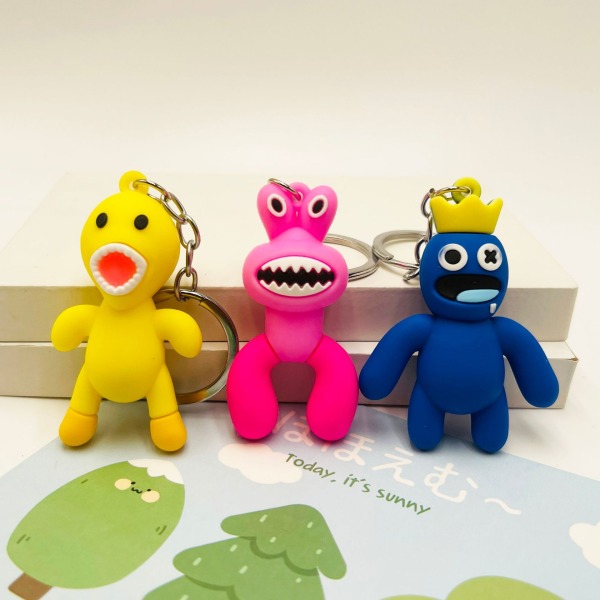 4 stycken Rainbow Friend söt silikonnyckelring med klockor Present för animefläktar Presenter för barn Persona