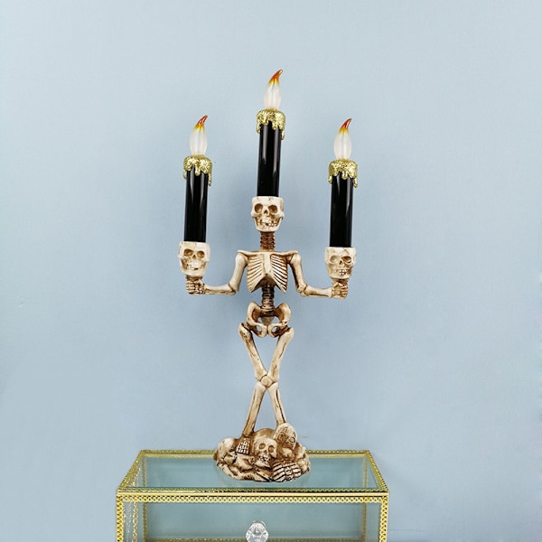 Halloween Kandelaber Lys, Halloween Lysestager med LED Lys Stativ Kranie Lysestager, Guld