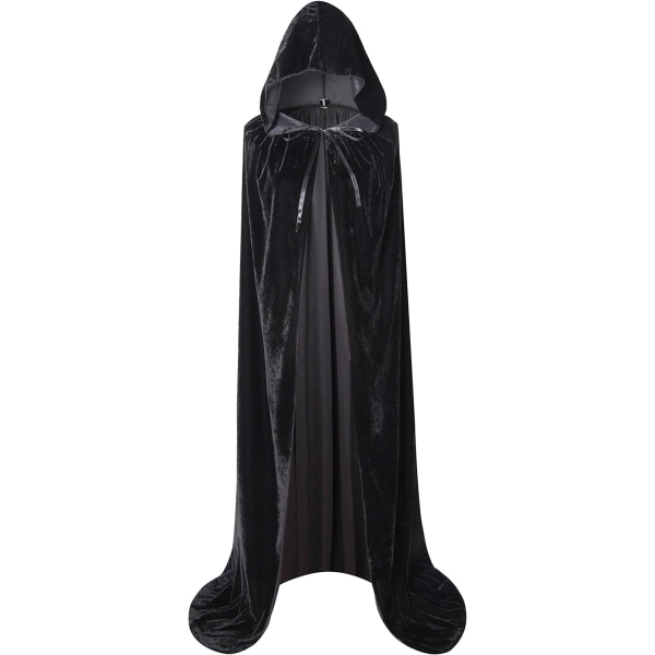 Helt lang balaclava fløjlskappe Halloween Fancy Cape Kostumer (Sort, 170 cm)