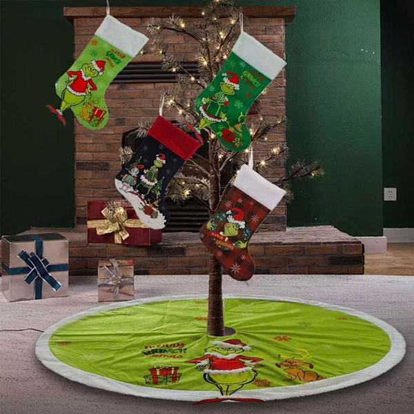 Grinch Jule Strømper Sett med 4 Grinch Monster Julegavepose Morsom Julepeis Henger