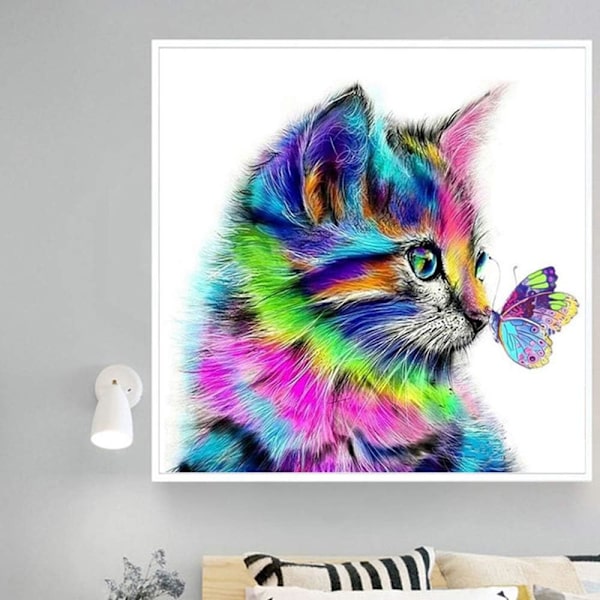 Diamantmaleri Komplett, 30x30cm Nummerert Maleri for Voksne Katt, 5d