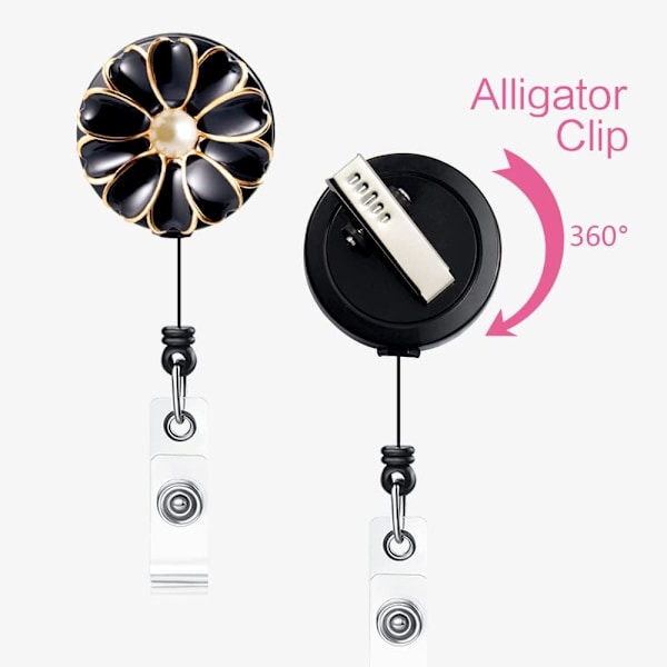 3-pakning Uttrekkbar Badgeholder med Alligatorklips, 61 cm Uttrekkbar Snor ID-Badge Snelle med Perle
