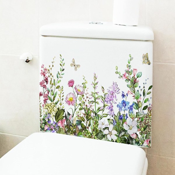 Gröna Växtblad Blommor Toalettstickers Självhäftande Badrumsväggdekal Grön Bladfloral Toalettlock Dekaler DIY R
