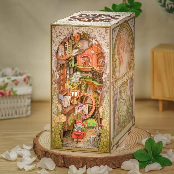 3D Puzzle Book Nook DIY Kit - Elven Paradise 275 deler, Miniatyr Dolls House Kit med møbler og