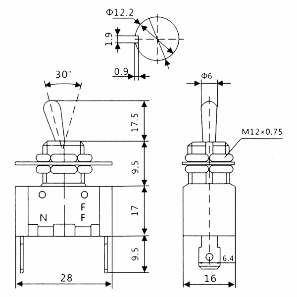 Flick Flip Metal Rocker Switch, 12V 20A, SPST, ON/OFF 2 Position,