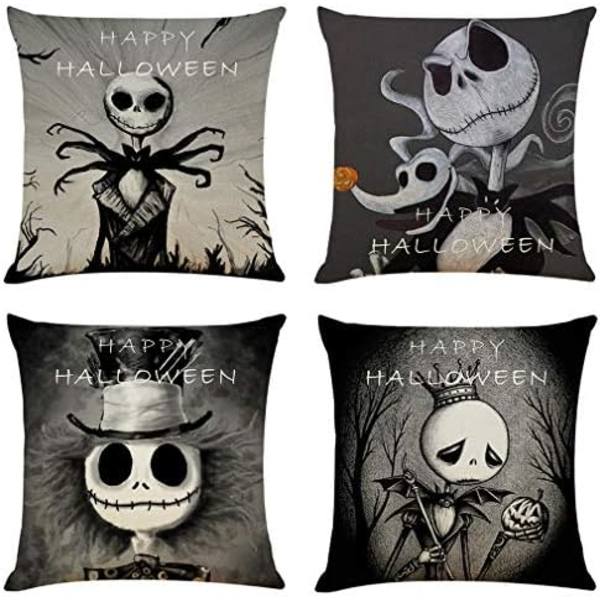 4 stk 18\"x18\" Pyntekutt Dekorative Puter Halloween Sofa Puter Trekk Bomullslin Puter Kvadratisk Putetrekk for So