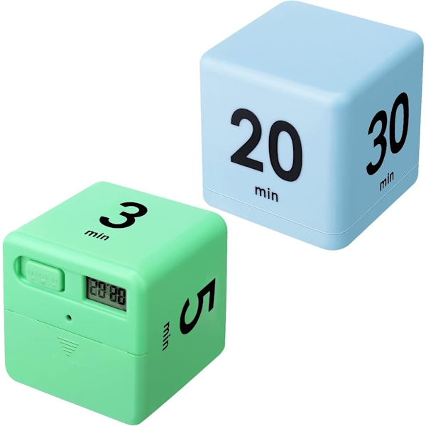 2 Stycken Kub-Timers Gravitationssensor Flip Timer Barn Timer Tränings Timer och Spel Timer för Tidshantering 1 3 5 10 Minuter (Grön) och 15 20 30 60 Minu