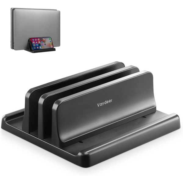 1 stk. 4 i 1 Vertikal Laptop Stativ, 2 Pladser til MacBook/iPad/PC op til Inch - Sort