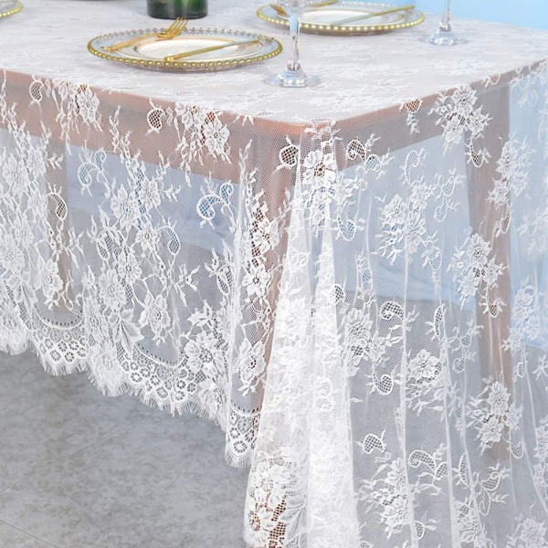 Rektangulær Hvid Blonde Dug 150x3000cm Halloween Duge Bryllup Blonde Dug Vintage E