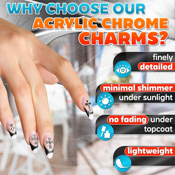 100 st Silver Cross Nagelcharms för Nageldesign - Nagelcharms Y2K Nagel Cross Charms för Naglar Nagelstenar Silver Nagel Cha