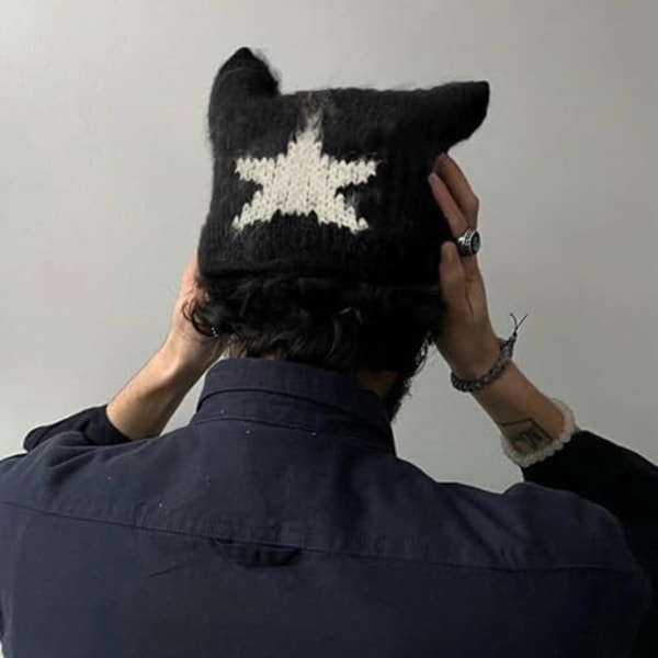 Kvinder Y2K Fuzzy Fluffy Hat Kawaii Grunge Fairy Katteøre Beanie Slouchy Hovedbeklædning Tilbehør