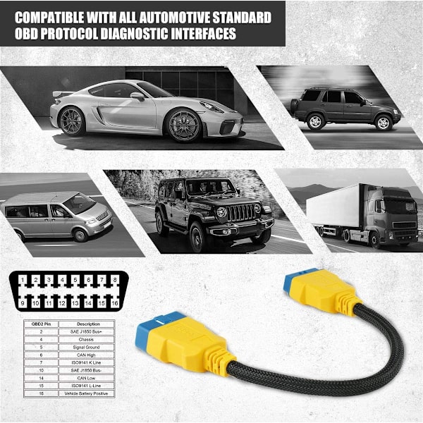 OBD-2 Adapter Förlängningskabel - 16-stifts 36 cm Förlängning OBD-II