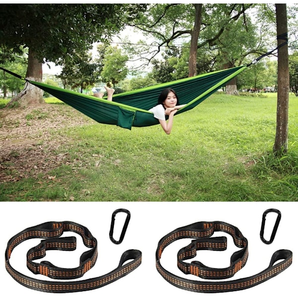 2 st Hammockband, Trädgunga Band, Hammockfäste för Camping, Hammockgunga eller Hängande Säte (3m med 2 Karabiner)