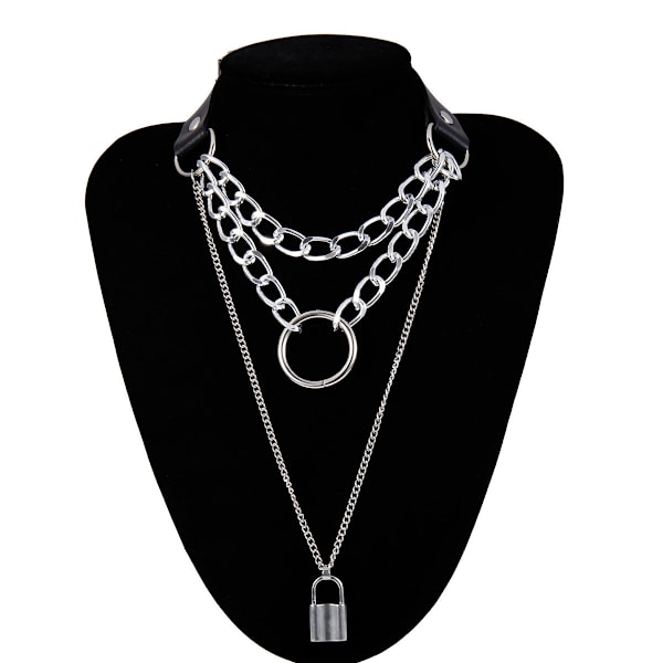 1 st. Gotisk Punk Grunge Lagerad Korslås Choker Halsband, PU Läder Krage, Goth Smycken, Halloween Jul