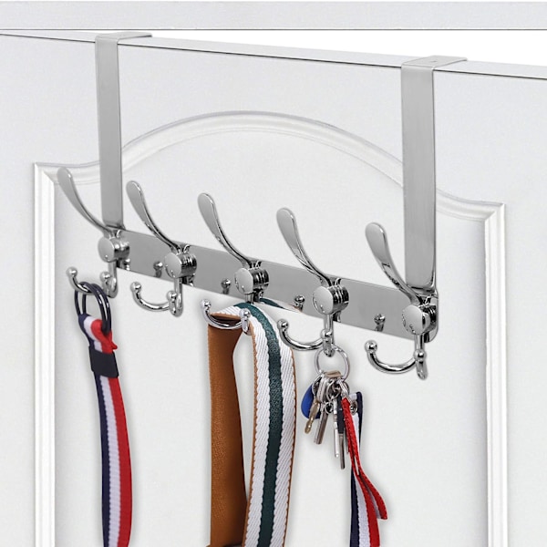 Over Door Hooks Over Door Hanger Hook Rack med 5 Triple Hooks for Hanging Coats, Over Door To Silver