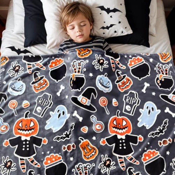 Halloween-peitto, pehmeä ja kevyt fleece-peitto, syksyinen kurpitsa-peitto, hehkuu pimeässä, lahja tytöille