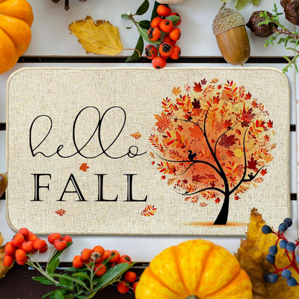 Hallå Höst Dörrmatta Inomhus Utomhus Ingång 20x32, Höst Thanksgiving Lönnlöv Träd Dörrmatta Inne Utanför