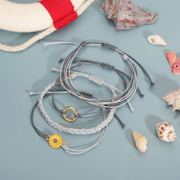 Handgjort Flätat Solrosrep Armband Rep Charm Boho Sur