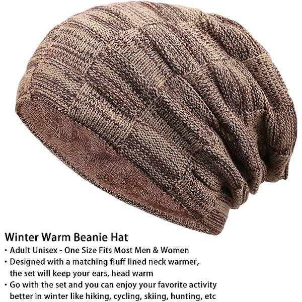 Herre Vinter Beanie Hatte Halstørklæde Sæt Varme Strikkede Hatte-khaki Skull