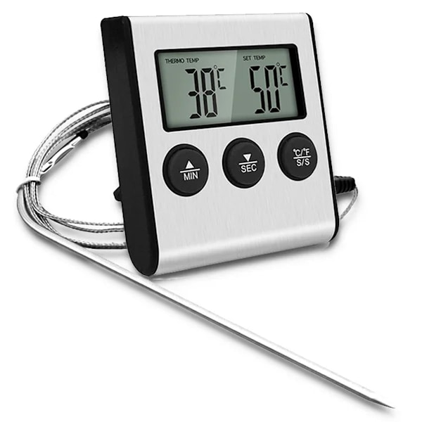 Digital Termometer med Sonda, Mattermometer med Timerfunktion, Kock- och Grilltermometer för BBQ