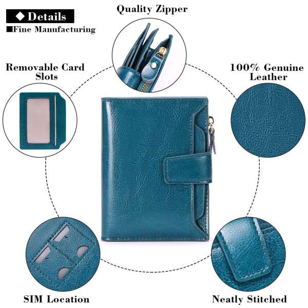 (Blå)Damepung Ægte læder Slank møntpung Kvinder lynlås tegnebog og multikort Anti RFID B