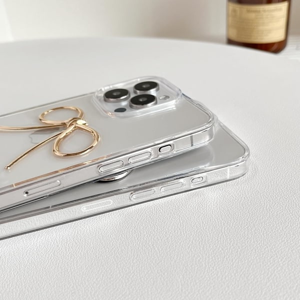 (Silver, för iPhone 14 Pro) Enkelt 3D Rosett Klar Mjukt Telefonfodral