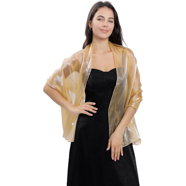 Silke-Sjal og -Stola til Aftenskjoler: Kvinders Gennemsigtige Bløde Brudepige Bryllup Formelle Fest Organza Sjal (Champagne