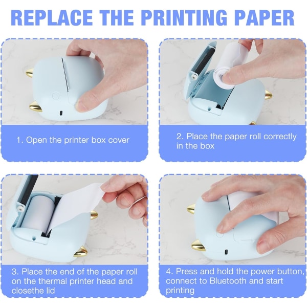 Mini bärbar fotoprinter, 15 st mini termisk skrivare, mini Bluetooth-skrivare kompatibel med Seve