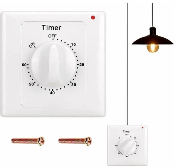 Nedtællingsafbryder: 60 minutters timerlysafbryder med timer, vandbeskyttet, gravning af huller til installation