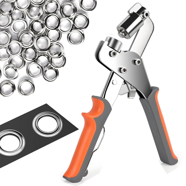 1 stk. Øjetang til presenninger og tekstiler - Professionel øjetang med 100 øjer (Ø 10 mm), magnetisk øjepunser i kulstofstål for perfekt E