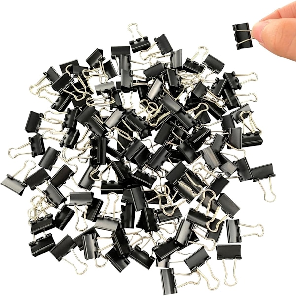 120 st Minimappclips, 5/8 tum (15 mm), Små Pappersklämmor för Kontorsmaterial, Svart
