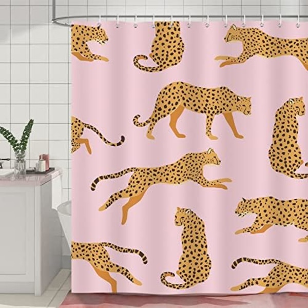 Rosa Leopard Duschdraperi, Trendig Gepard Tropisk Djur Badrumsdraperi 72x72 Tum Polyestertyg Vattentätt Bad