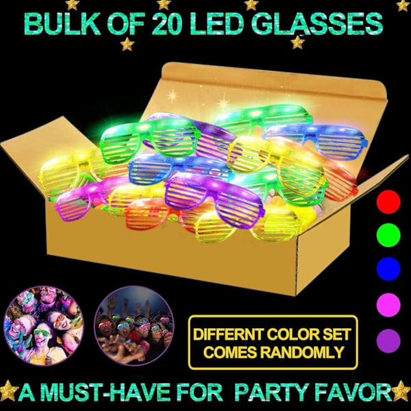 LED Glasögon Halloween Party Favörer, 6 Färger Lysande Glasögon Glow In The Dark Party Tillbehör Shutter Shades Glow Sticks