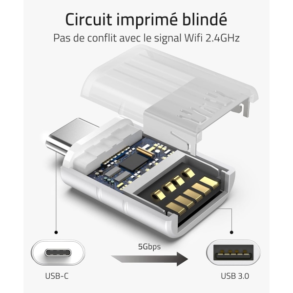 Hopeinen USB C- USB sovitin 2-pakkainen USB C Uros-USB3-naaras, Ada