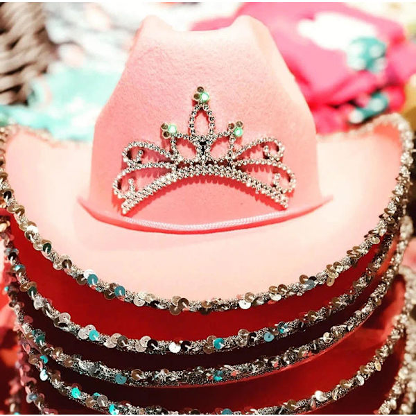 Barnhatt med tiara, silver diadem, hattband, karneval, halloween, temafest, rosa, en storlek