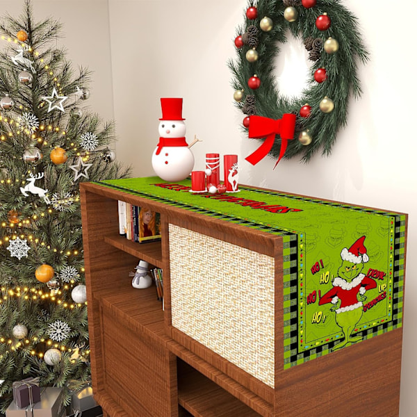 33×183×1cm Linne Grön Julbordsskydd God Jul Bordduk Jul Jul Jul Vinter Semester Hem Kök Dini