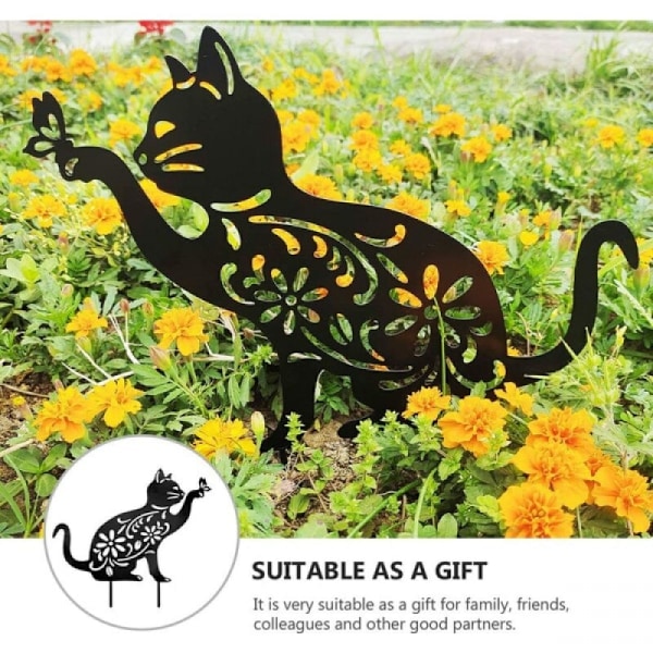 Metal Silhouette Katte Ornamenter, til Udendørs Gårdhave Dekoration Black